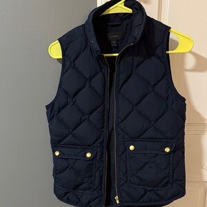 J. Crew Dark Blue Quilted Vest with Gold Accents